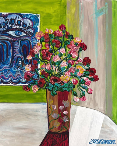 ‘POP-ies’ 30x40” Acrylic Floral Painting.