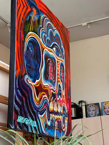 ‘Two Thumbs Up’ 36x36” Icon Series Skull Painting.