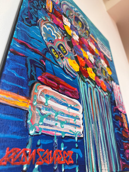 ‘Melting’ 16x20” Acrylic Skull and Floral Painting