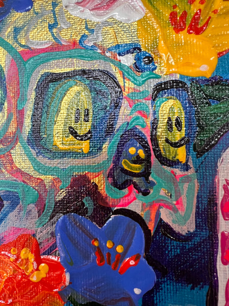 ‘Melting’ 16x20” Acrylic Skull and Floral Painting