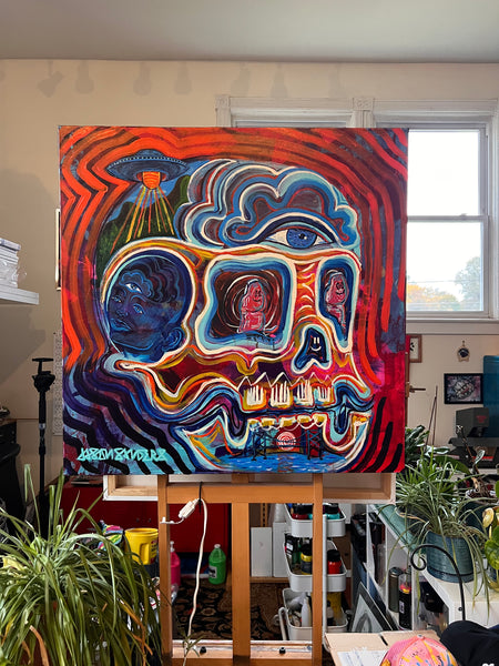 ‘Two Thumbs Up’ 36x36” Icon Series Skull Painting.