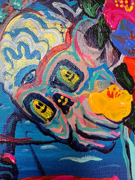 ‘Melting’ 16x20” Acrylic Skull and Floral Painting