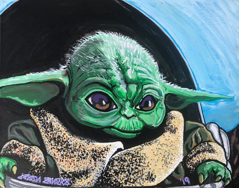 *ORIGINAL SOLD - PRINTS AVAIL* 'BABY YODA 2'  11x14" Acrylic Painting On Canvas