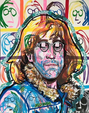 *ORIGINAL SOLD - PRINTS AVAIL* 'IMAGINE' 16X20" Acrylic Painting Featuring John Lennon