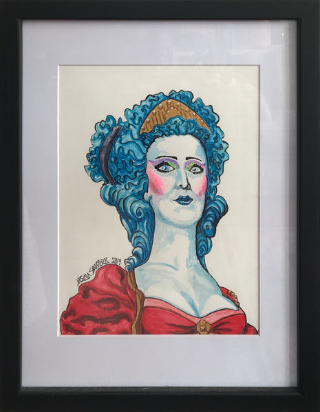 'PUNK MARIE ANTOINETTE' original painting.  This original portrait is 9x12" acrylic on bristol.  The painting is beautifully framed and matted.