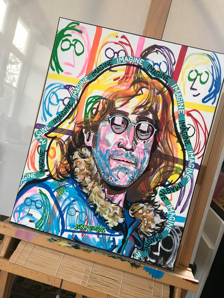 *ORIGINAL SOLD - PRINTS AVAIL* 'IMAGINE' 16X20" Acrylic Painting Featuring John Lennon