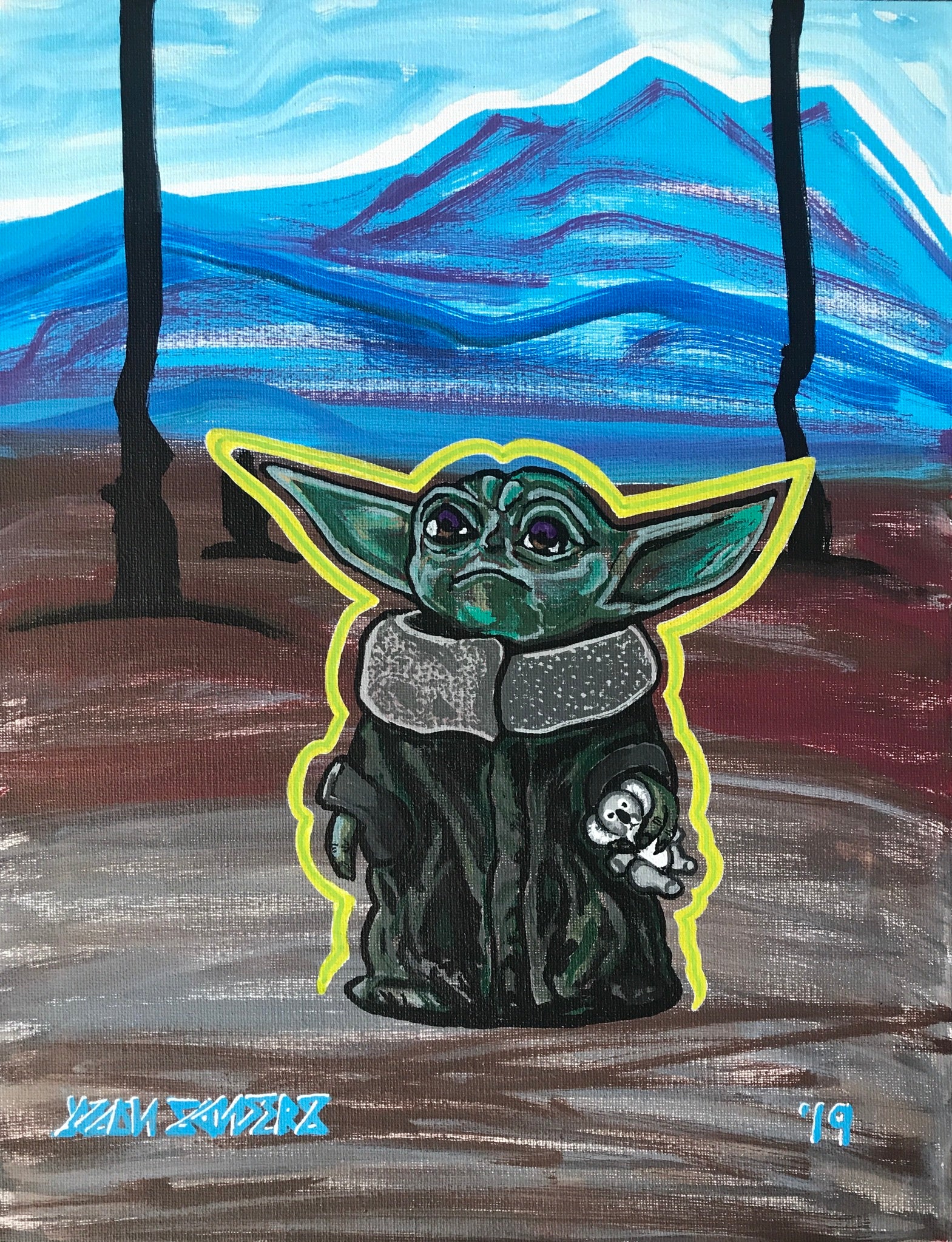 *ORIGINAL SOLD - PRINTS AVAIL* 'BABY YODA 1' 11x14" Acrylic Painting On Canvas