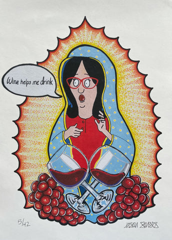 'WINE HELPS ME DRINK' 9x12" Limited Edition Fine Art Giclee Print Featuring Linda Belcher From Bob's Burgers
